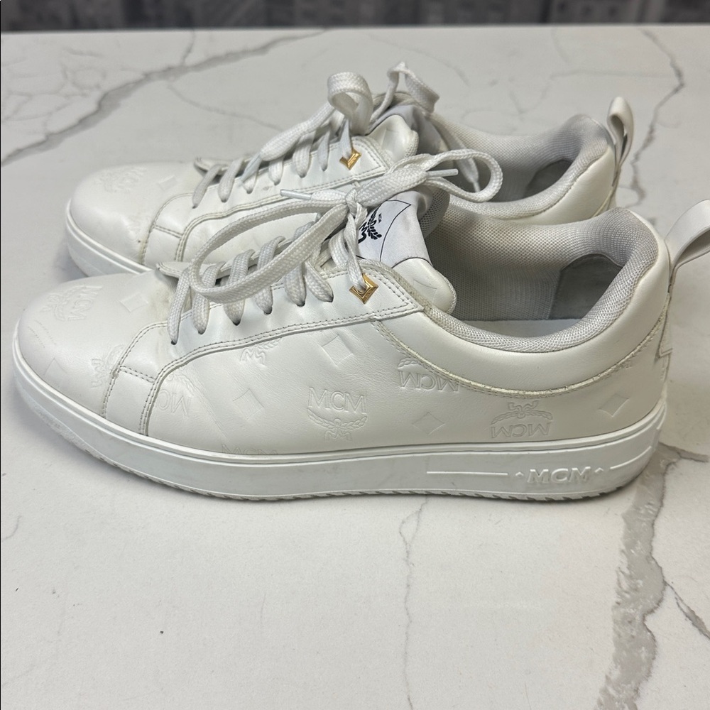 MCM Men's Neo Terrain Embossed Monogram Leather Sneakers in White EU 44 US 11 - Picture 5 of 14